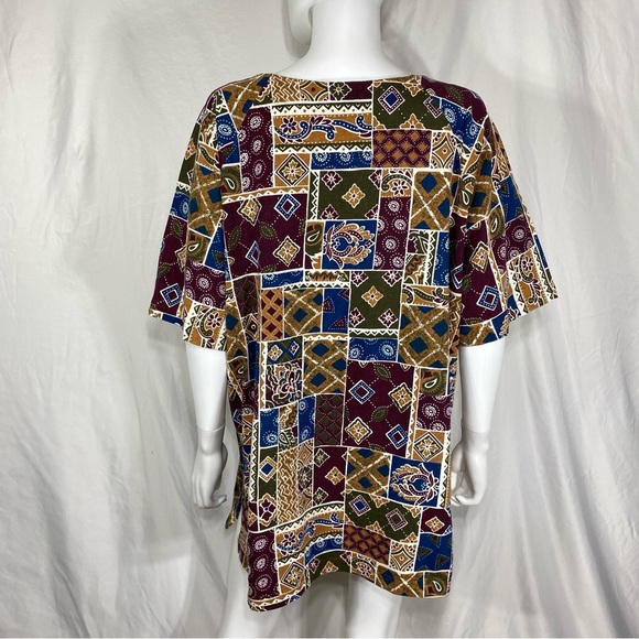 Hunt Club Women’s Vintage 90’s Patchwork Print Tunic Knit Top - Picture 3 of 7